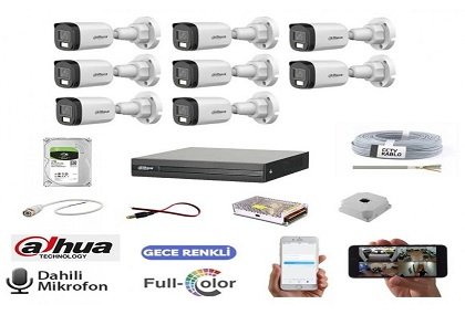 DAHUA 8 Kameralı Full Color 7/24 Renkli Kamera Seti 1TB HDD